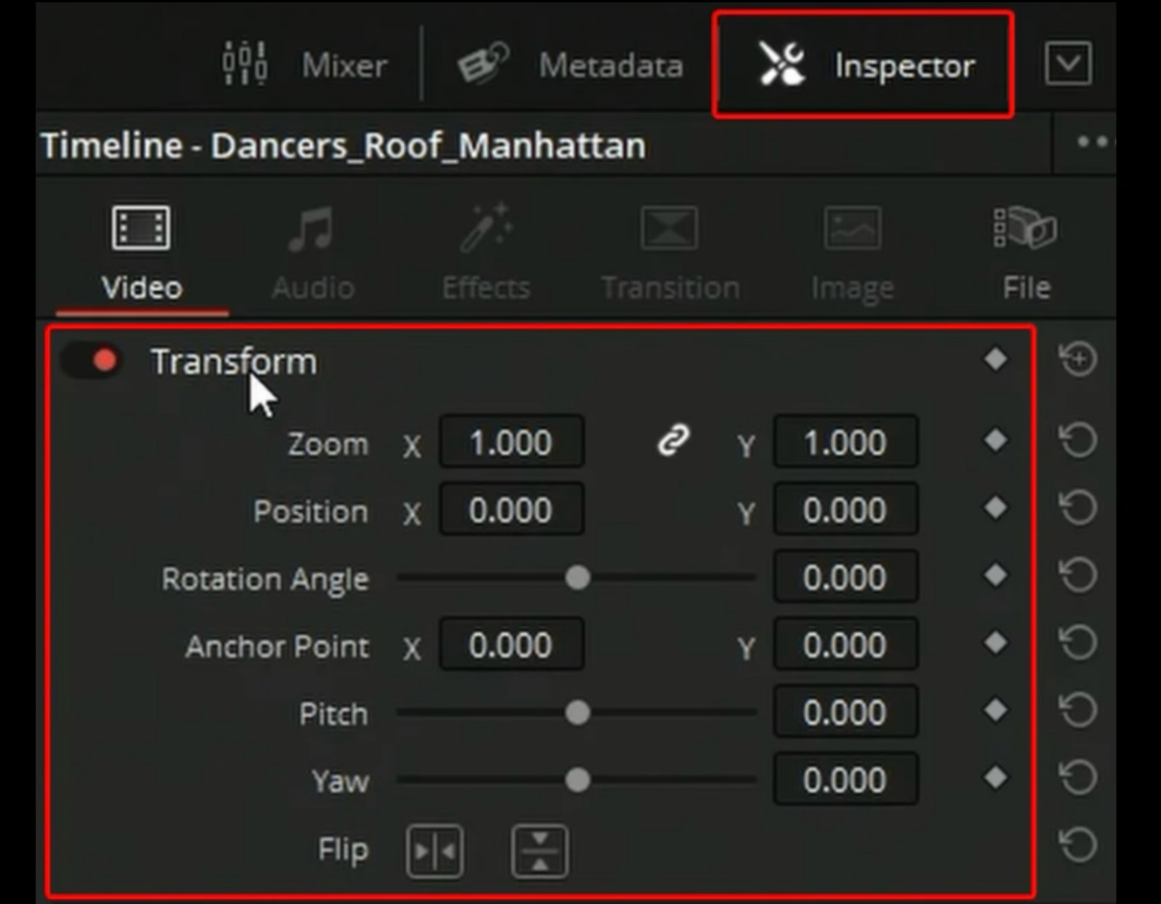 Adjusting the zoom in DaVinci Resolve