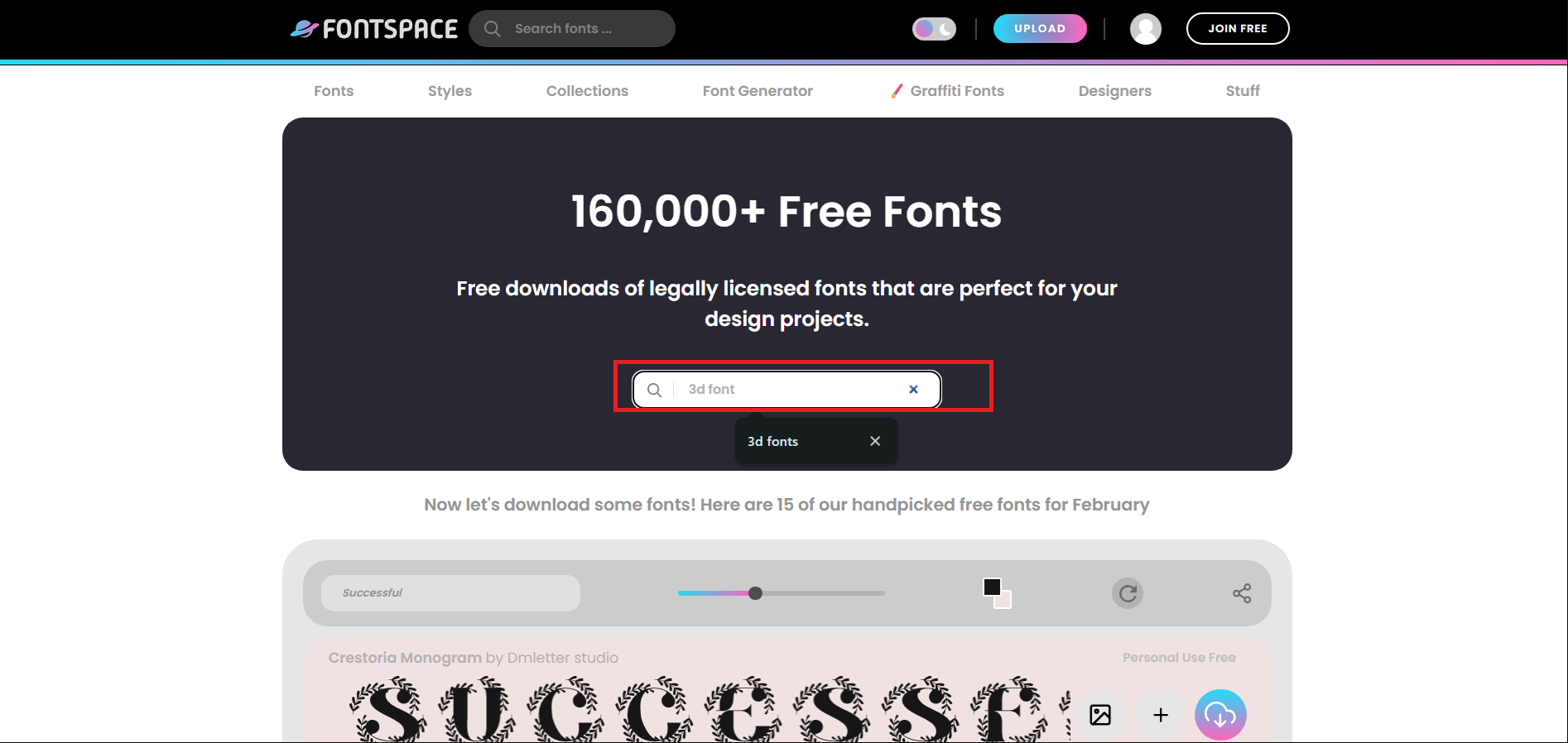 Pesquisar fontes 3D no Font Space
