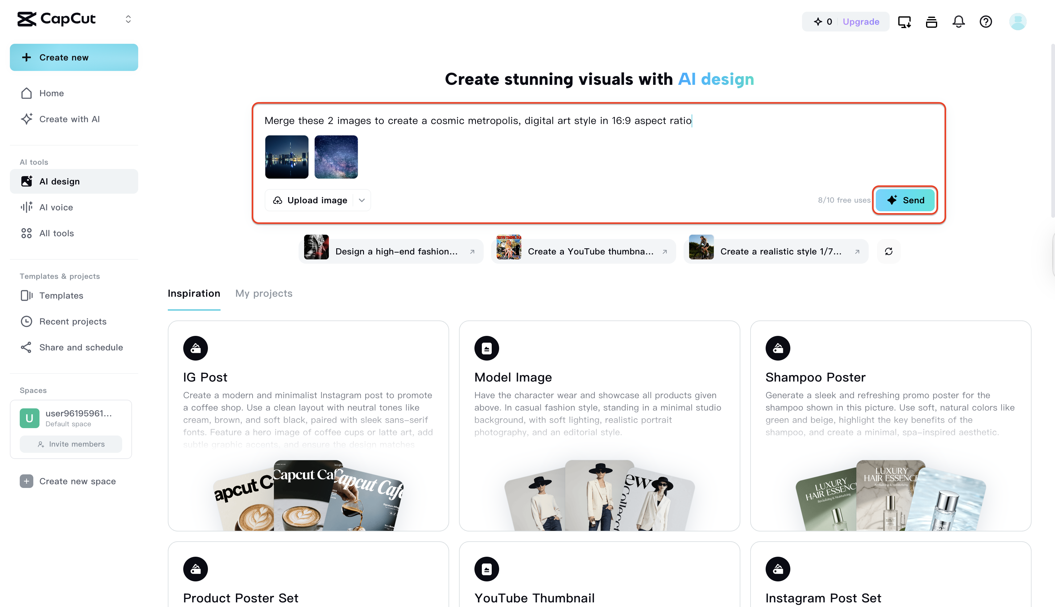 Upload images and give prompt for fusion