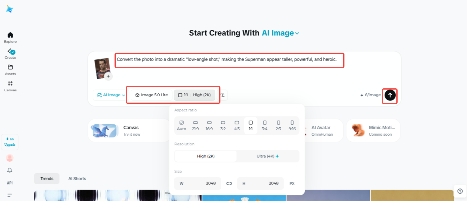 Simulando lo scatto ad angolo basso nella foto a Dreamina