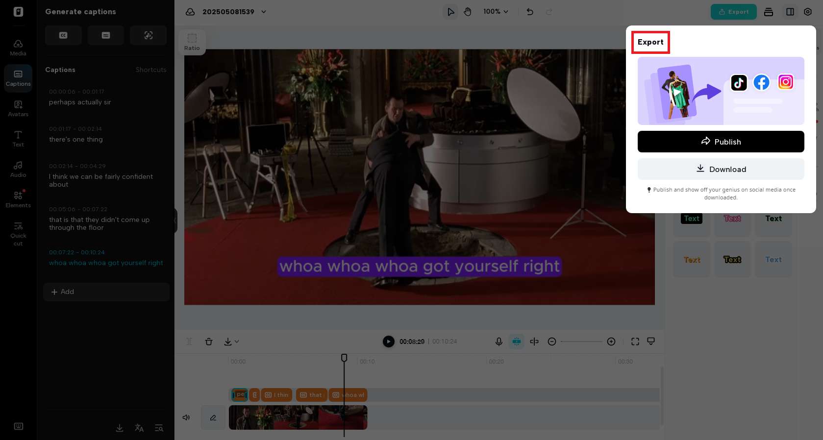 Export or directly publish your video