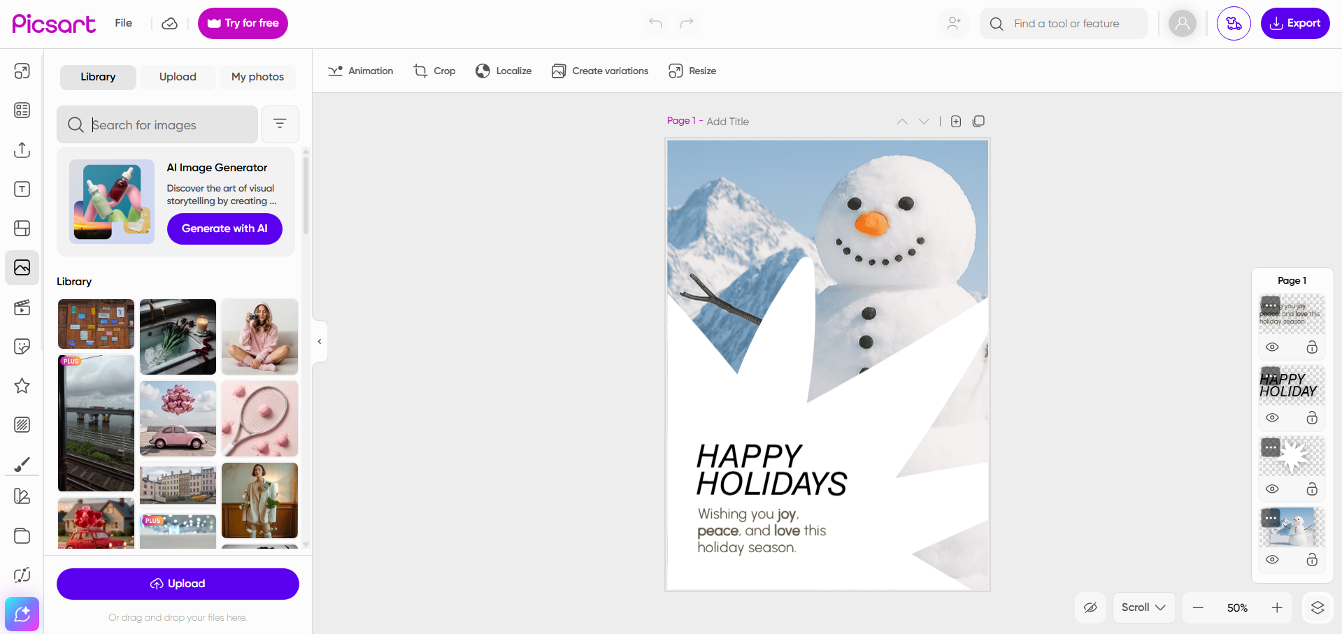 อินเทอร์เฟซ PicsArt
