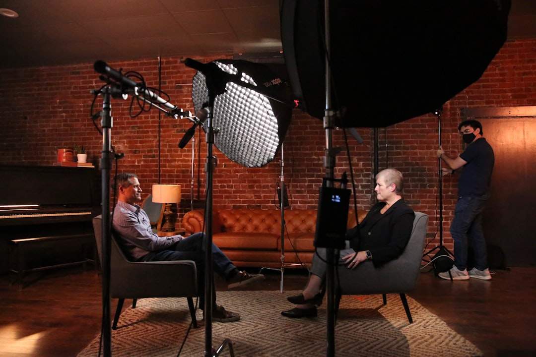 Close-up of captioned interview video with high-contrast subtitles
