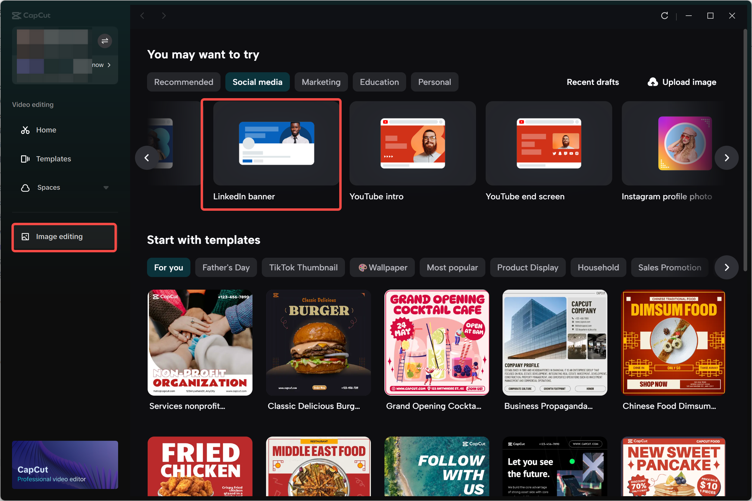 Choosing a technology LinkedIn background in the CapCut desktop video editor