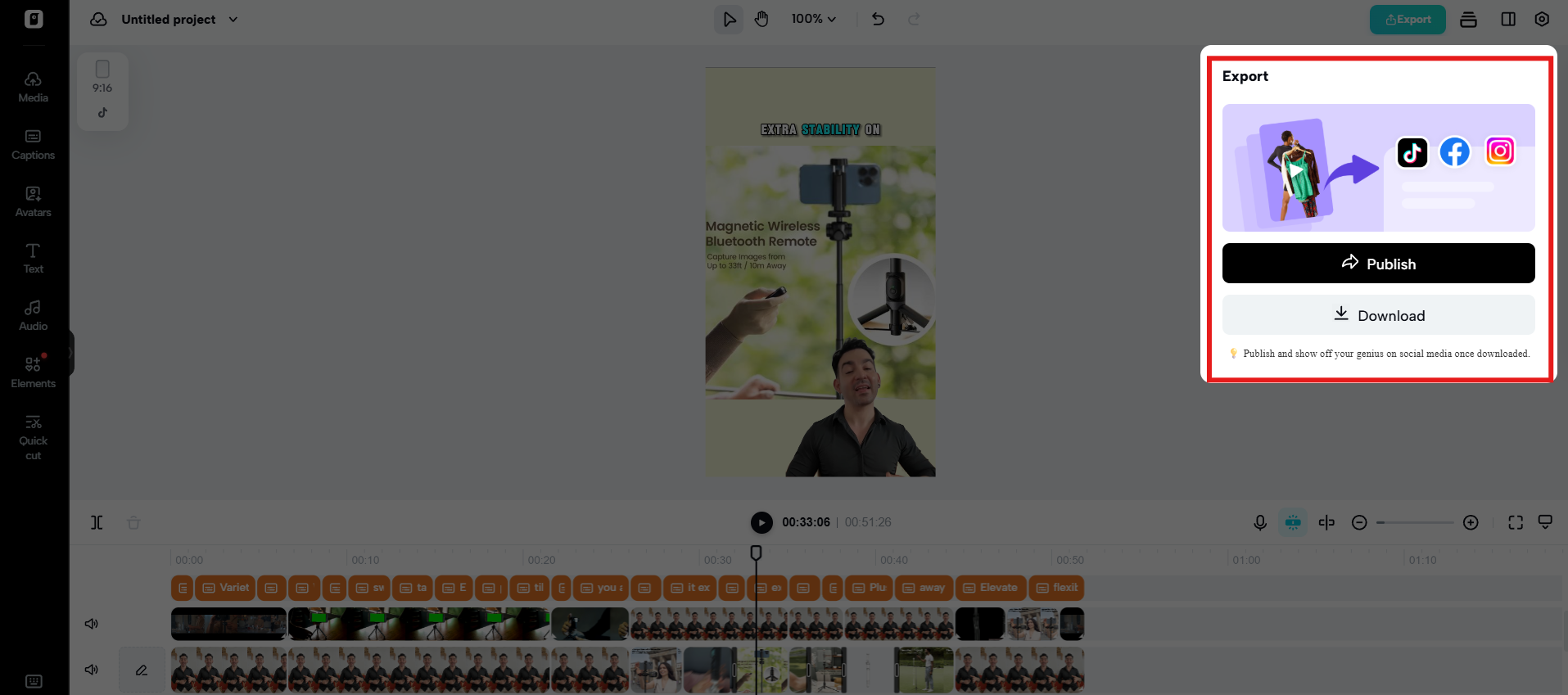 Export and publish video