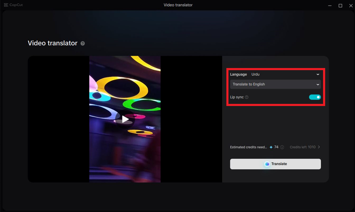 Video translation progress bar on CapCut desktop video editor