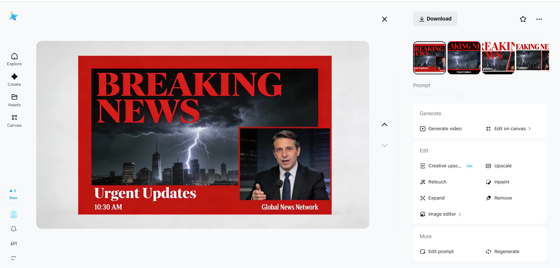 Downloading a high-resolution news poster from Dreamina
