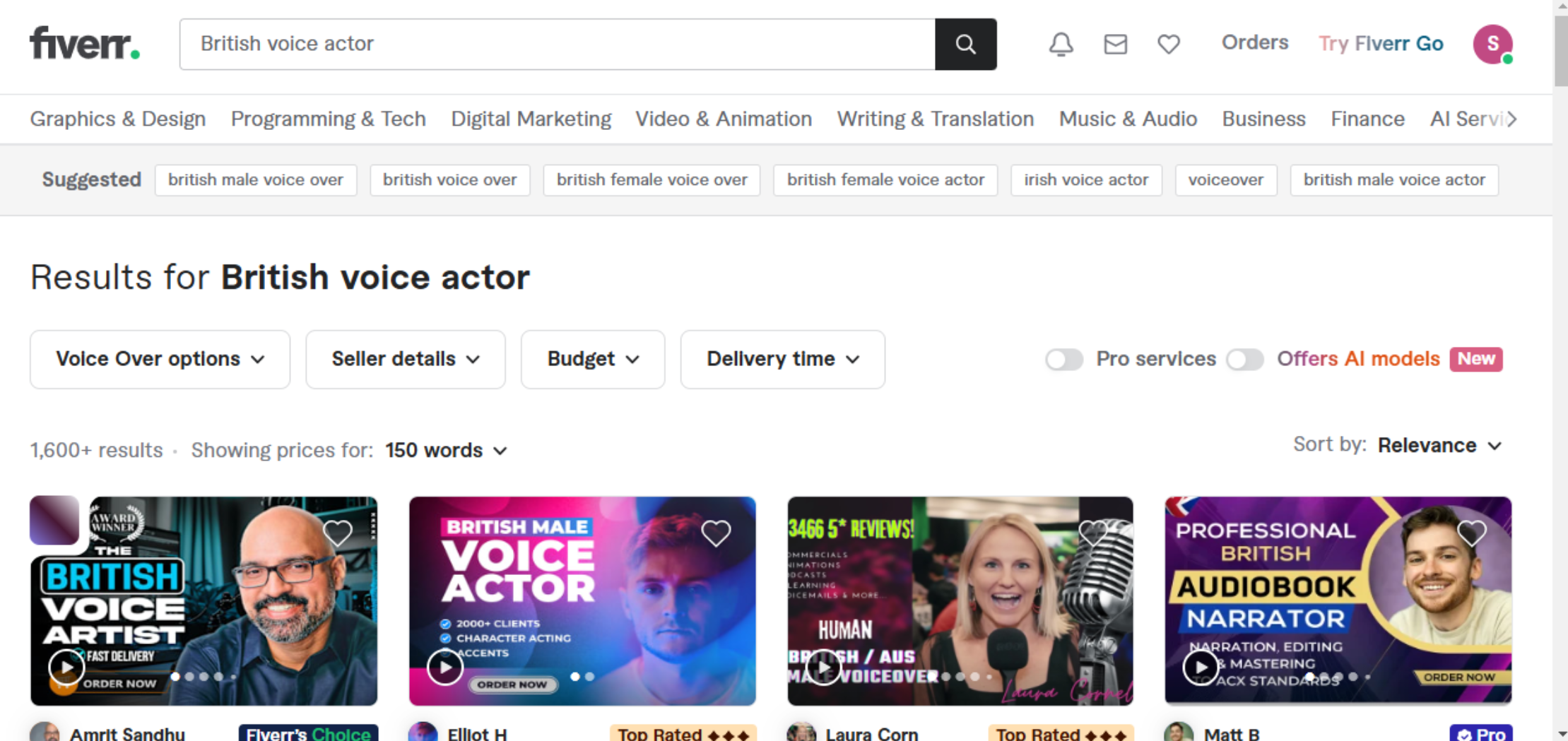 Fiverr British translate voice platform