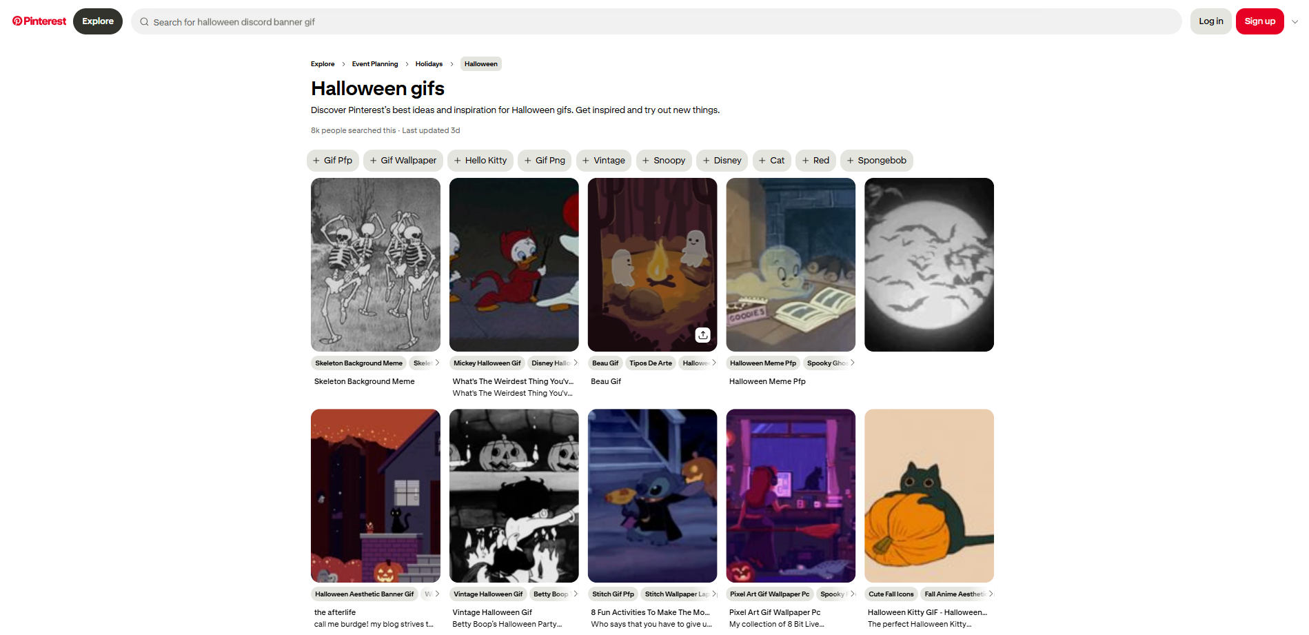 Interface of Pinterest - an online place to find Halloween GIFs
