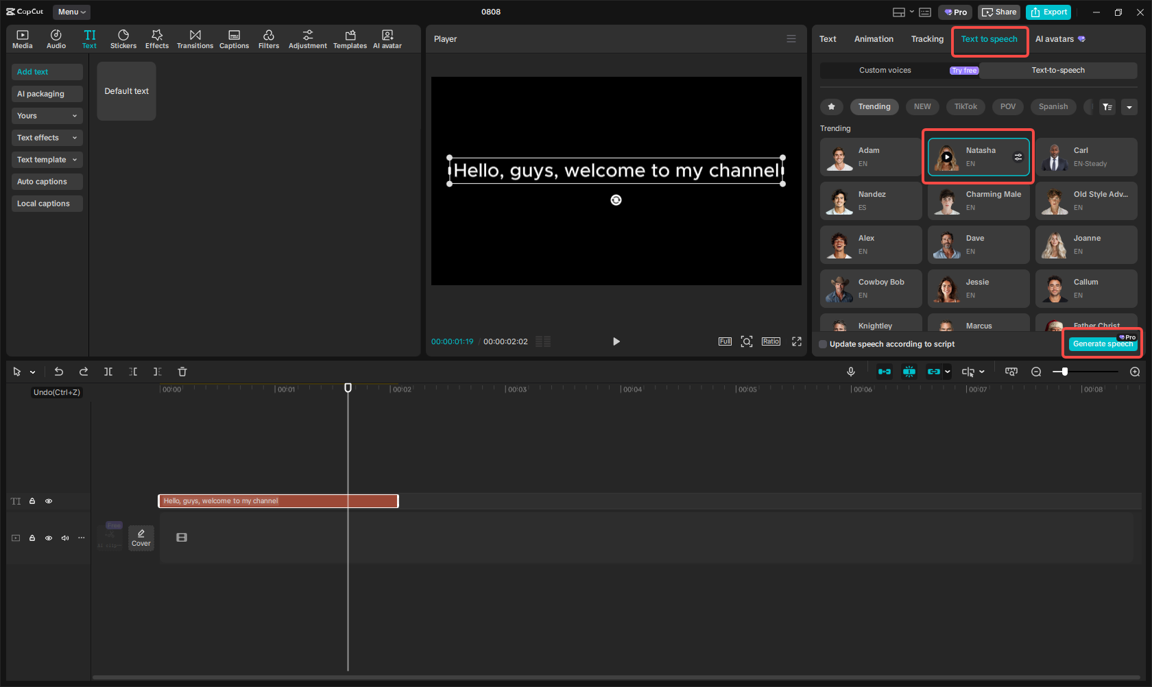 Pilih suara AI dalam CapCut