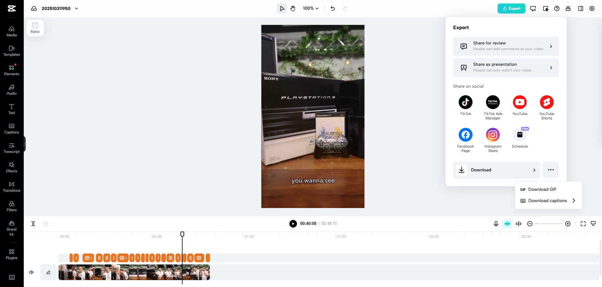 CapCut Web's video editor successfully creating GIFs