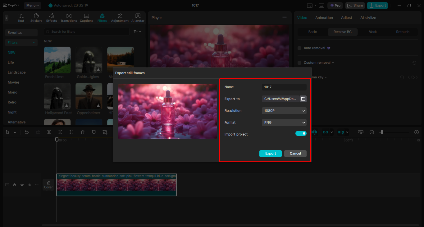 Exporting the media from the CapCut desktop video editor