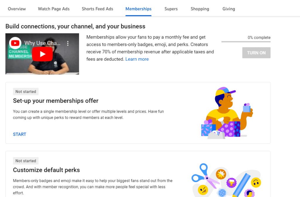 YouTube monetization options like ads and channel memberships