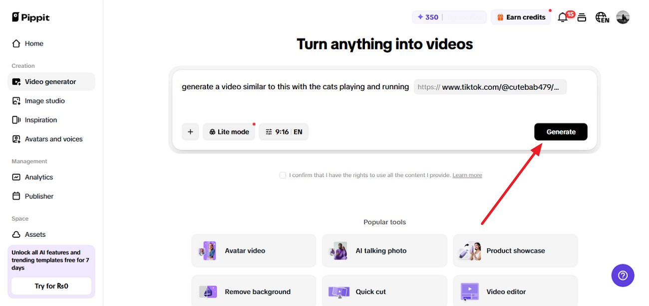 Digite o prompt e pressione gerar