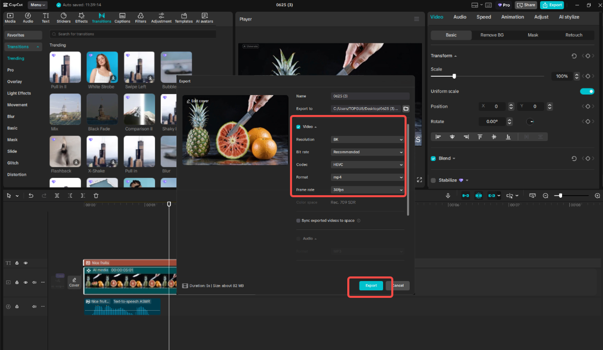 Export the AI ASMR video