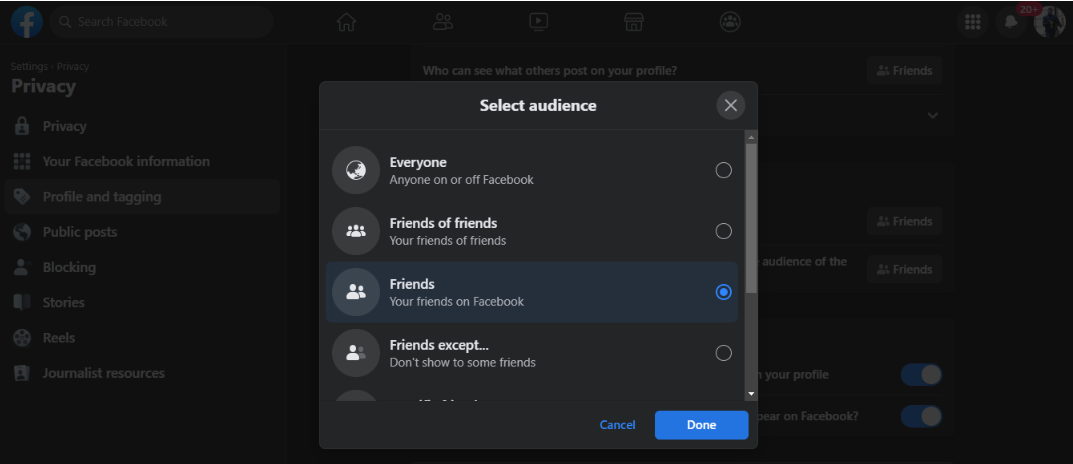 Adjust who can see the tagged images on Facebook