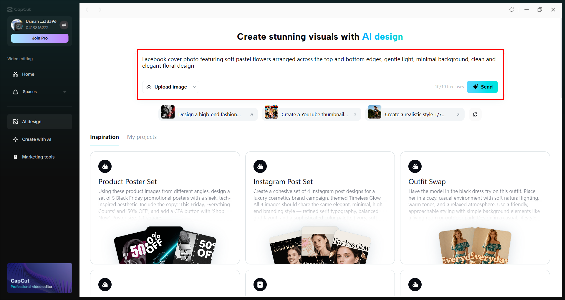 Accessing the AI design tool in the CapCut desktop video editor