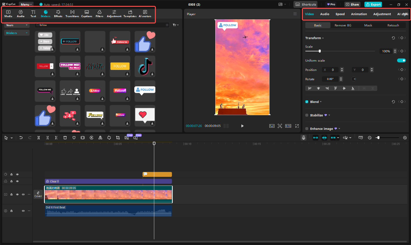 Editing the Facebook Reel in CapCut