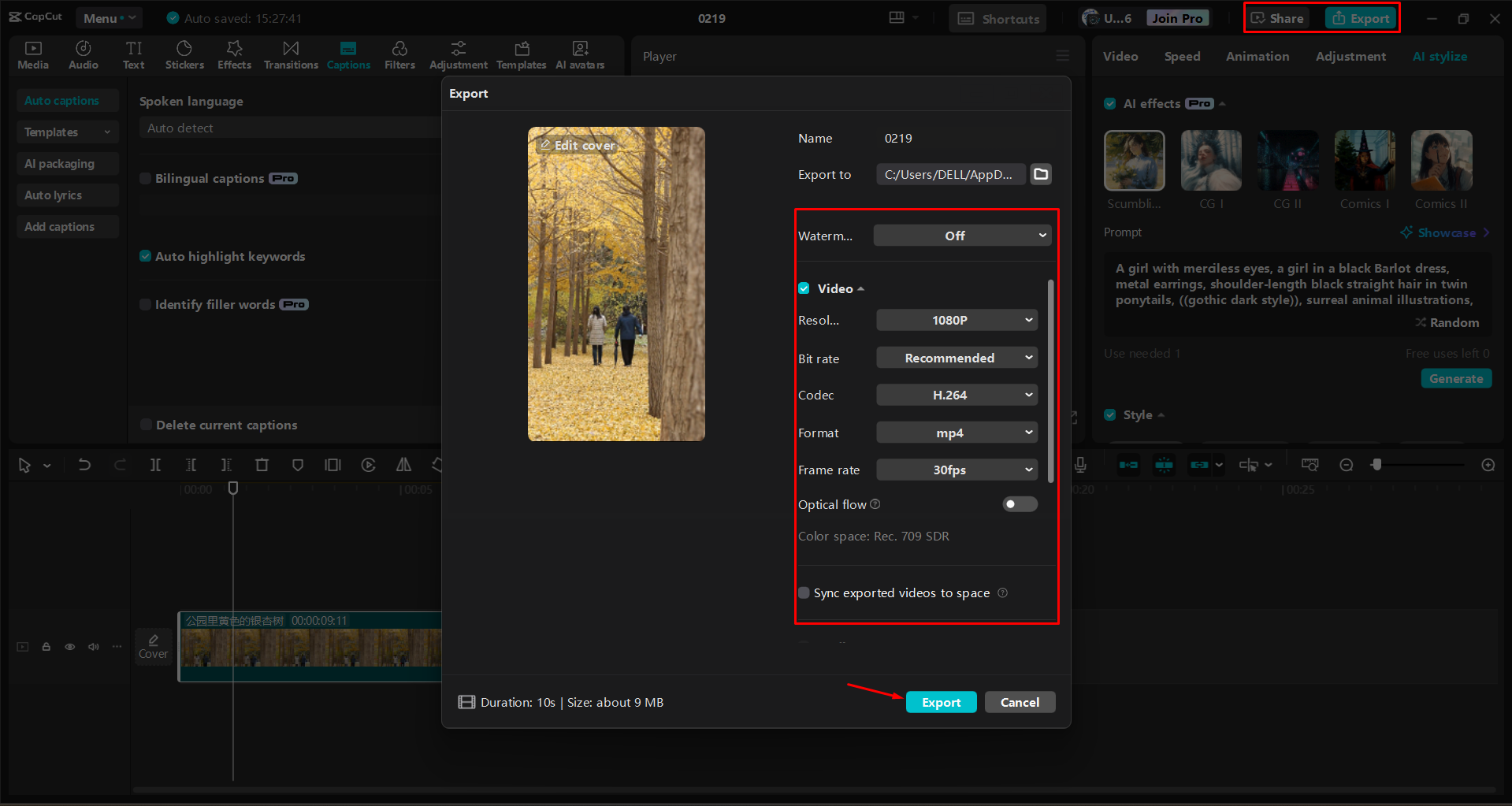 Exportar um vídeo do editor de vídeo para desktop CapCut