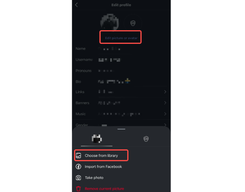Upload a full-size profile picture from the library