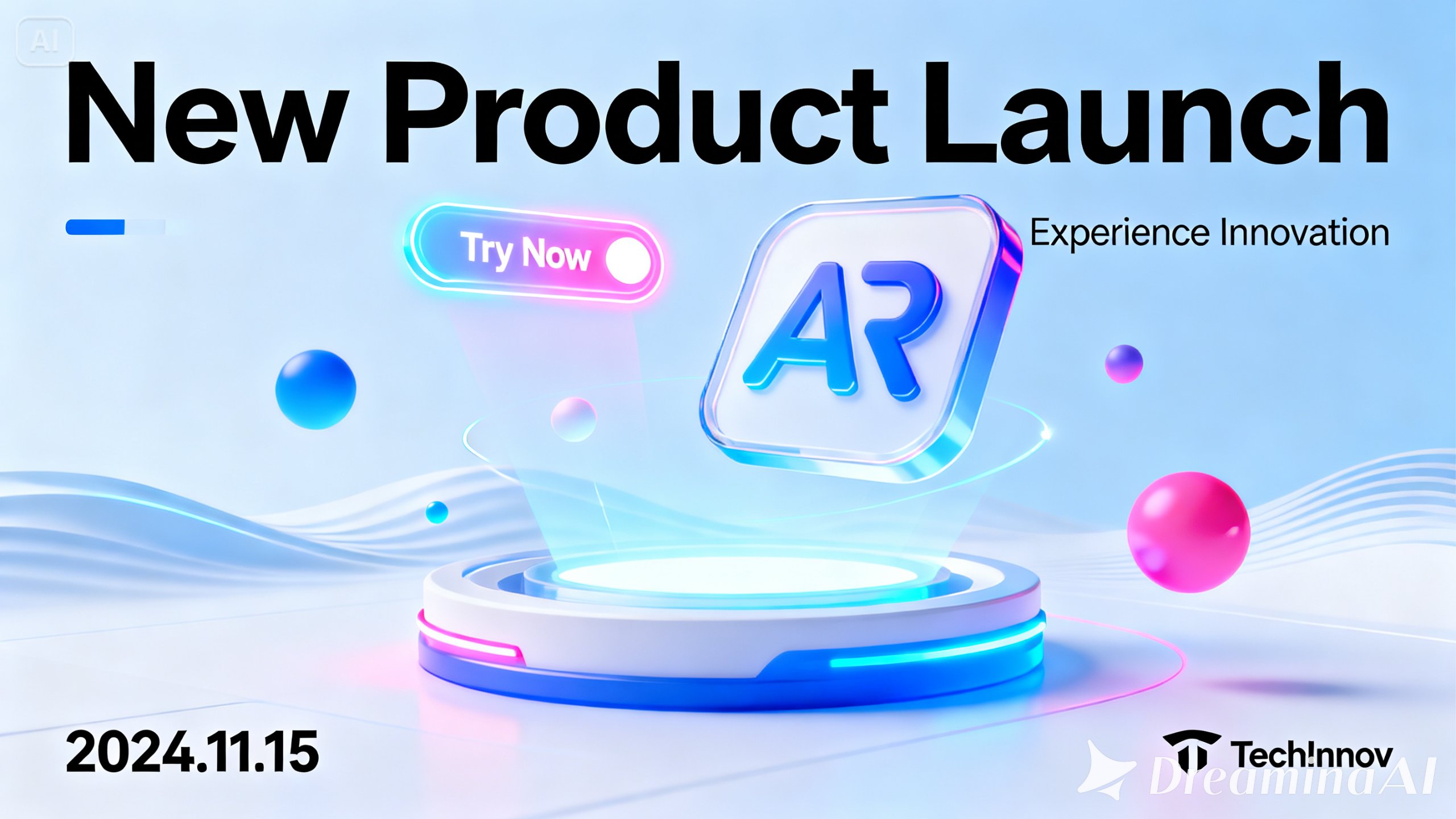 Afiș de lansare a produsului cu elemente interactive și animații