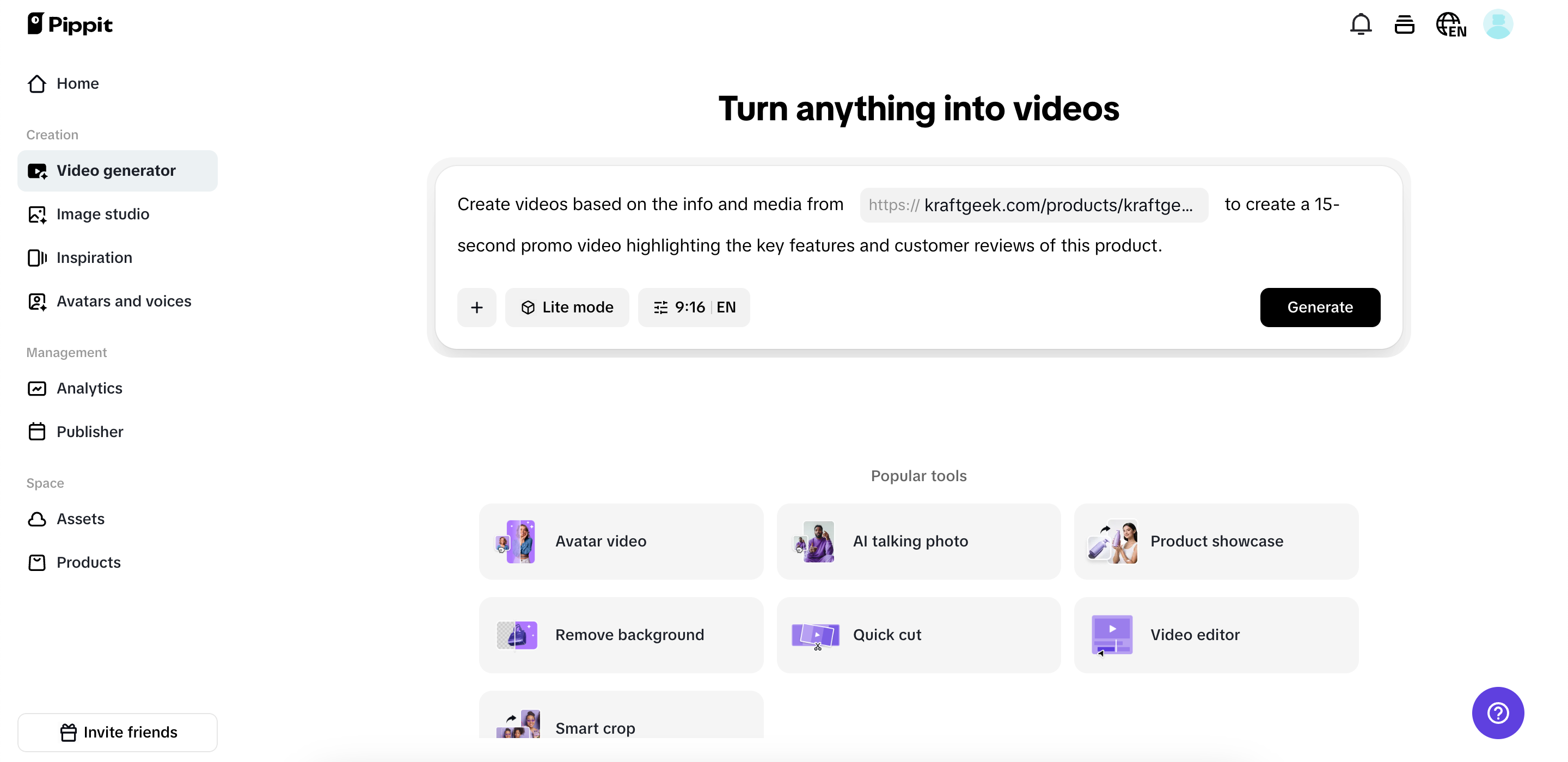 Start with the video generator