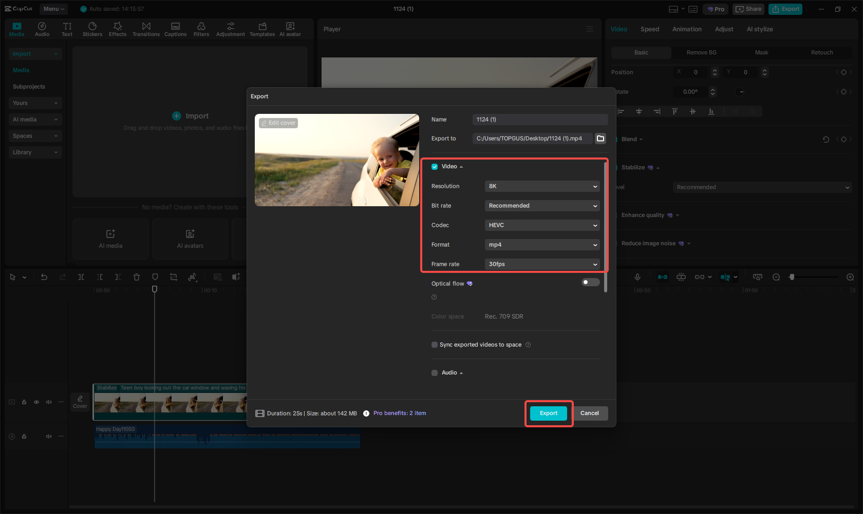 Export stabilized video