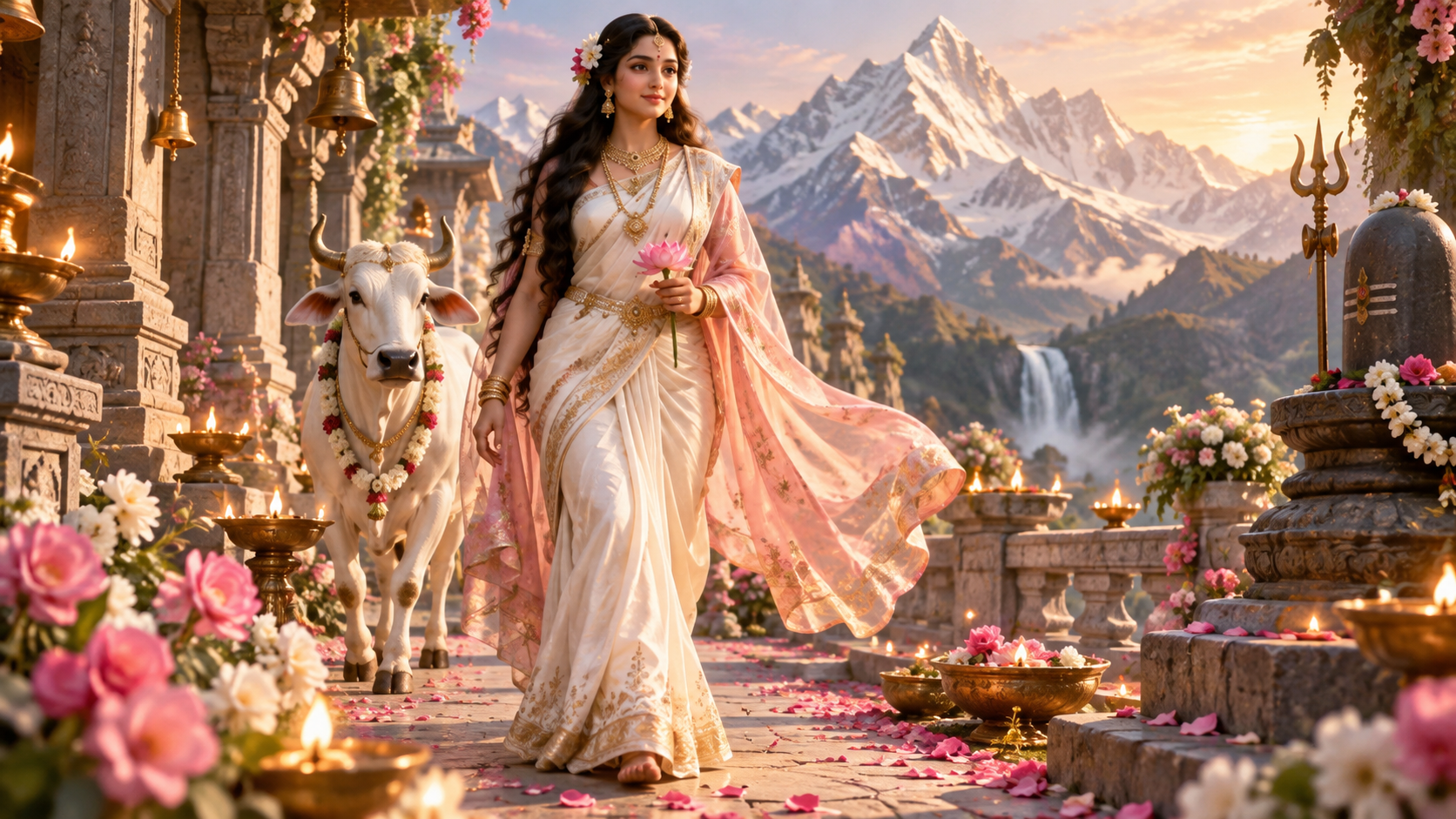 Softly lit sacred mountain setting