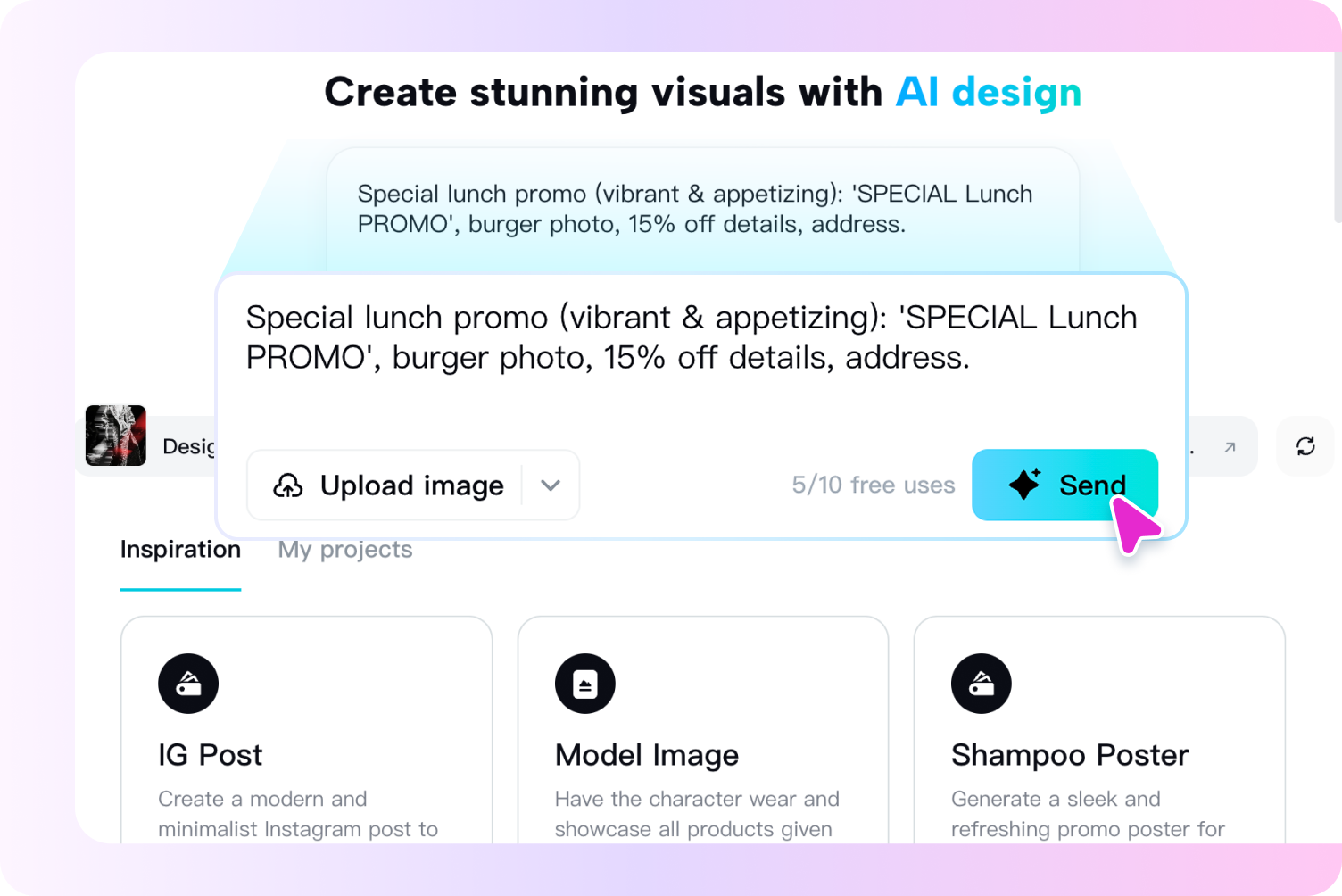 Generating a photography image with CapCut's AI design tool