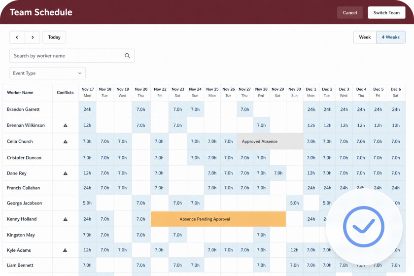 Organize a work shift or team roster