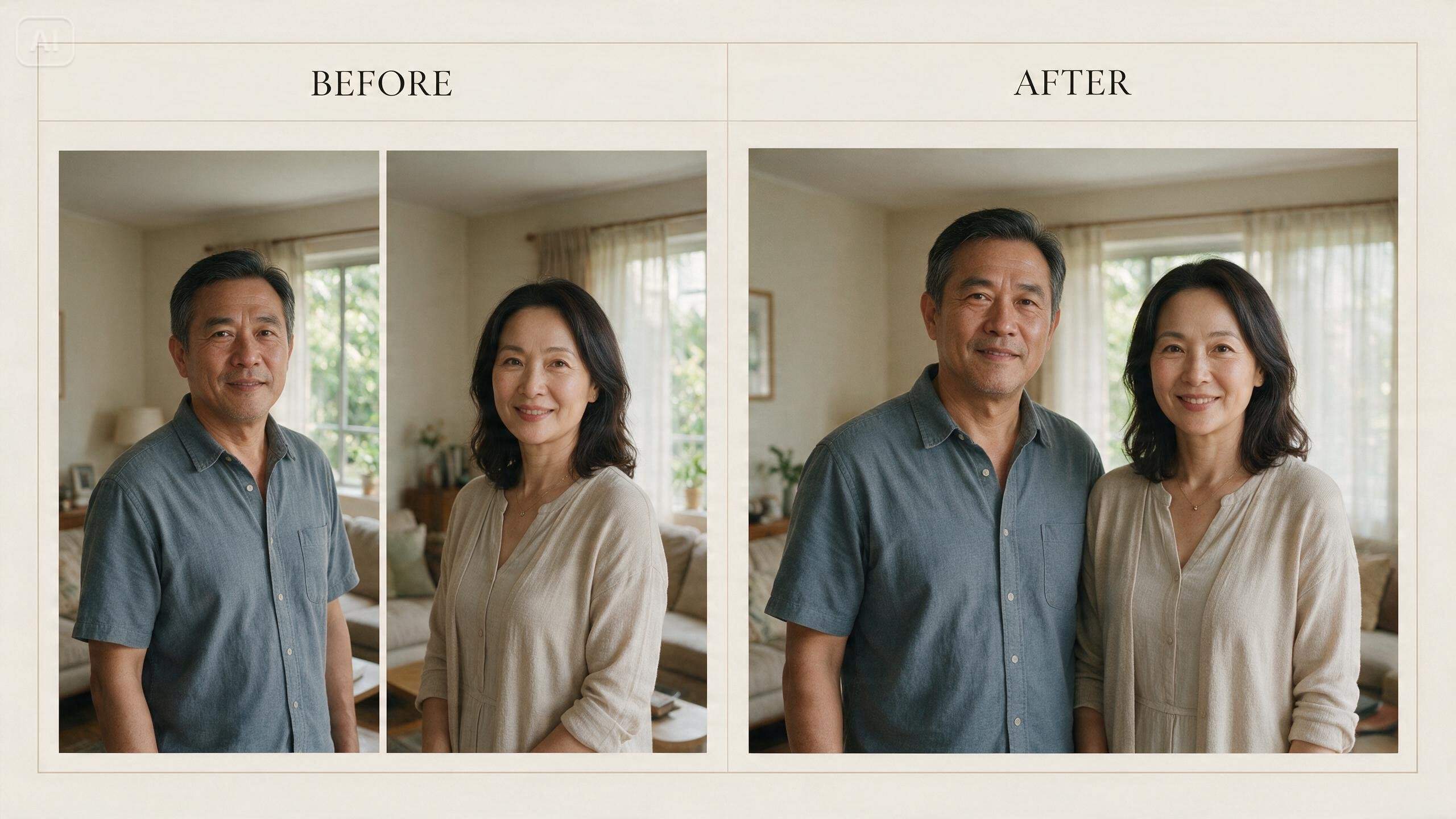 Prompt for merging two portraits into one shot