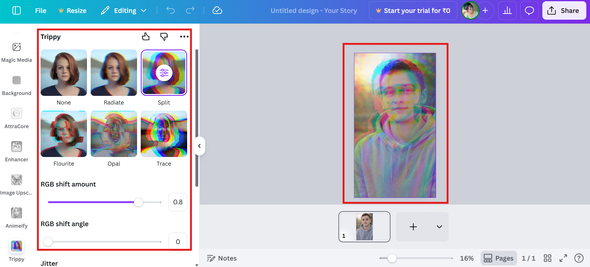 Carregue uma imagem e selecione estilos de falha