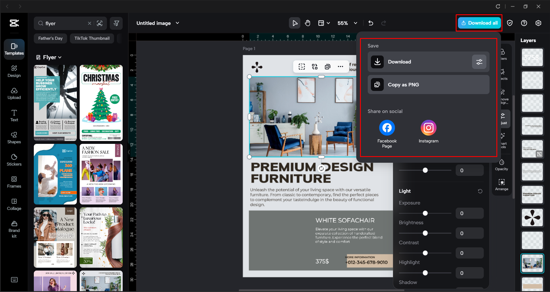 Exporting a flyer from the CapCut desktop video editor
