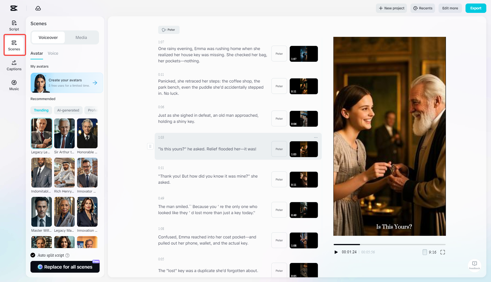 Edit video using the "Scenes" feature
