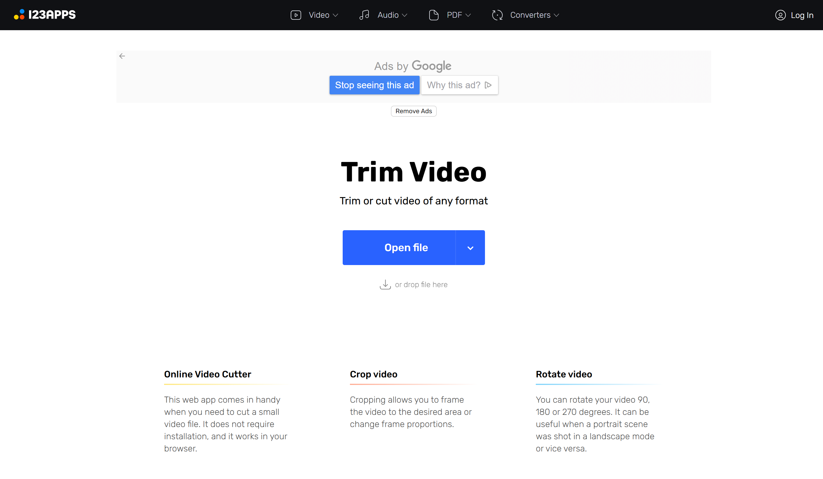 Editing interface of Online Video Cutter - an easy-to-use tool to slow down a GIF