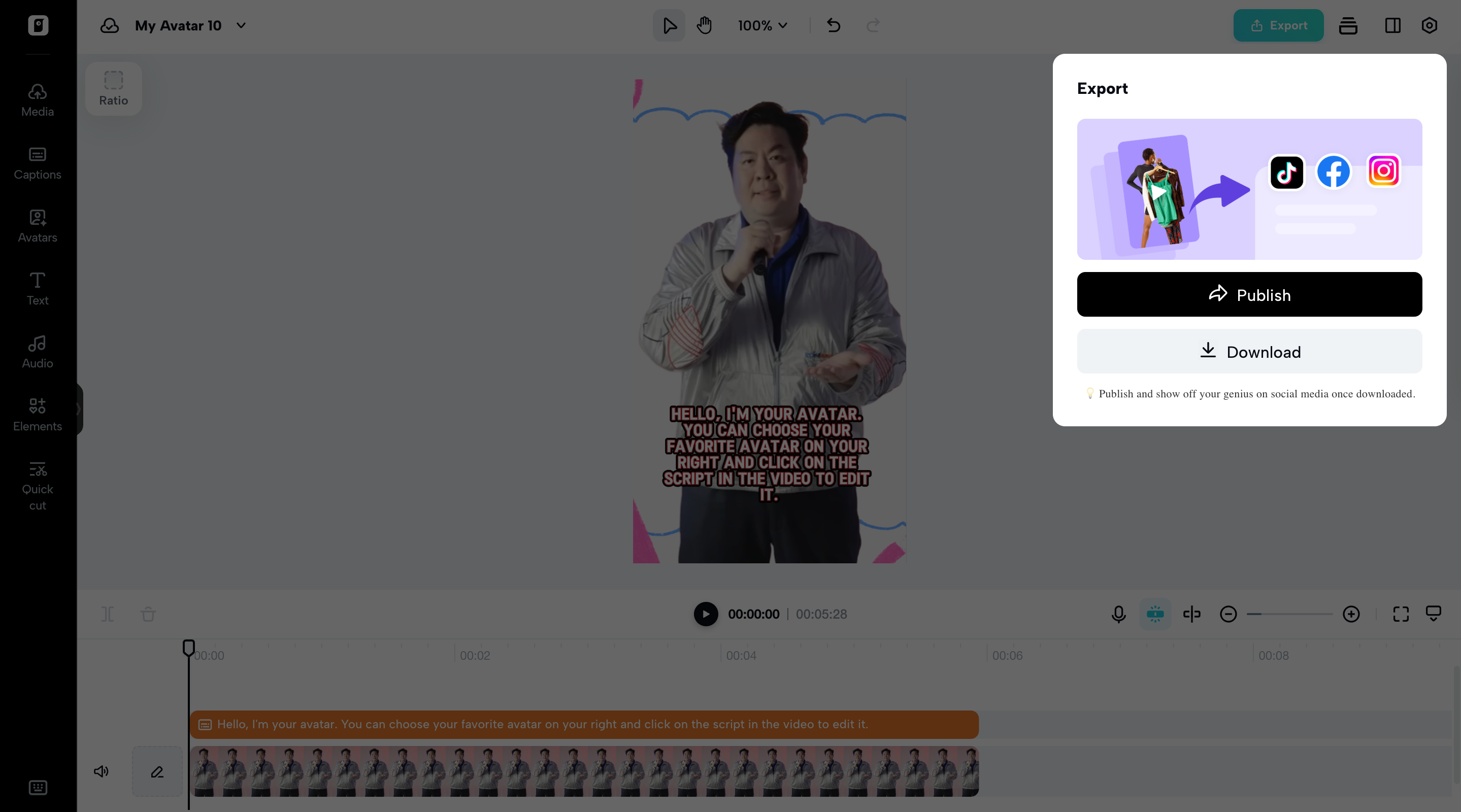Export your avatar video