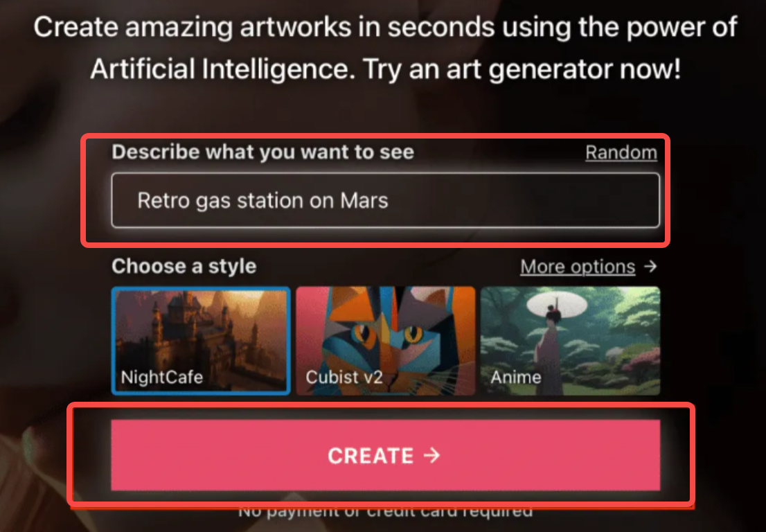 Choosing an image generation model in NightCafe image generator