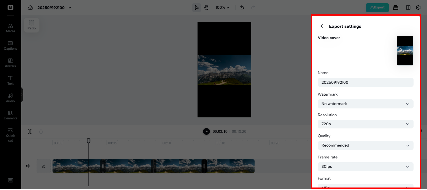 Exportando loop de vídeo do Pippit