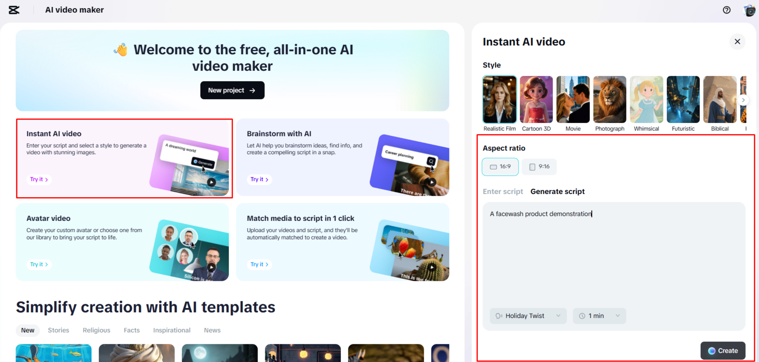 Ein Drehbuch für ein Produktvideo in CapCut Web erstellen