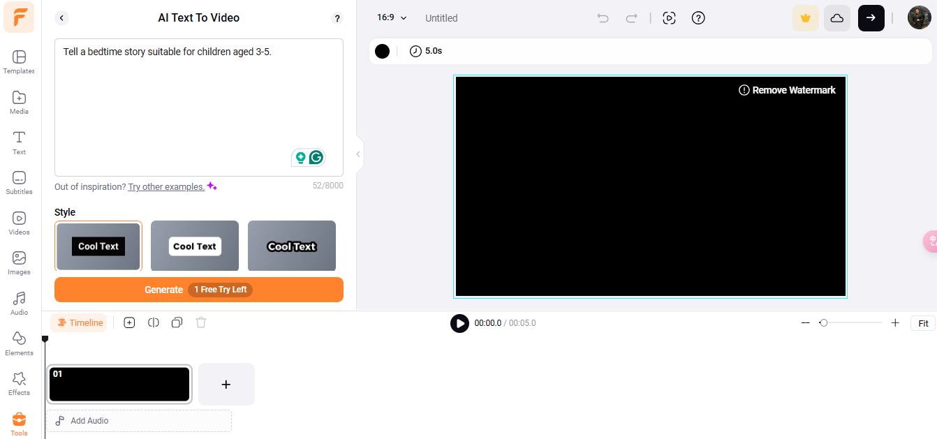 Geben Sie die Aufforderung zu "AI Text To Video" ein