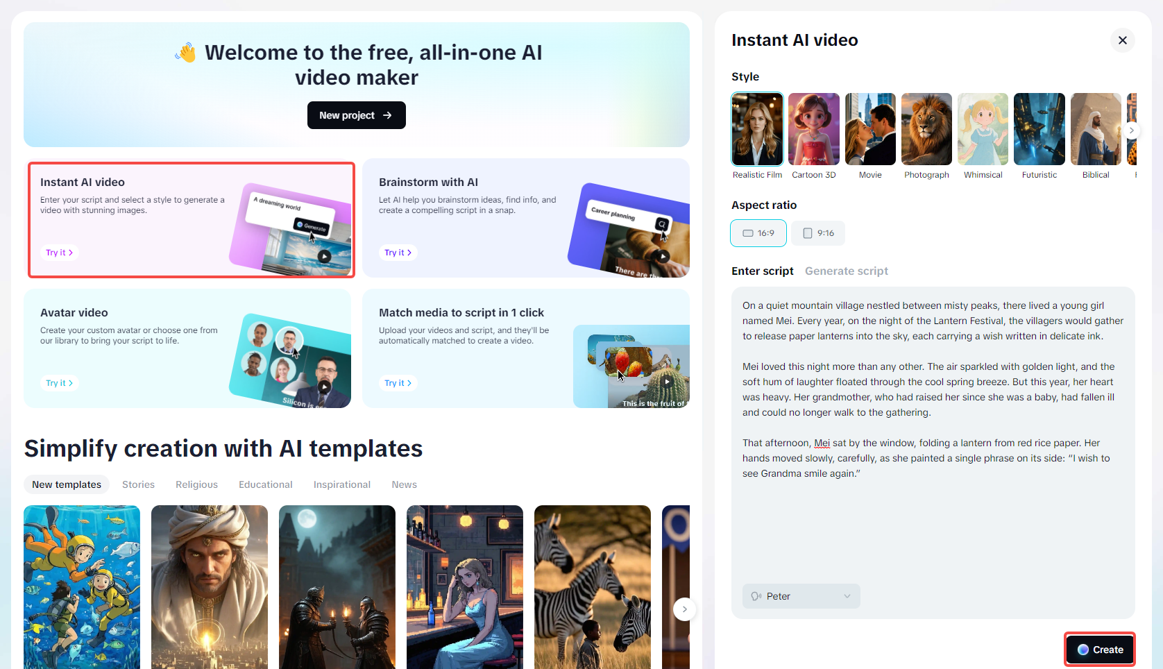 Utilizzo CapCut della funzione di creazione di video AI