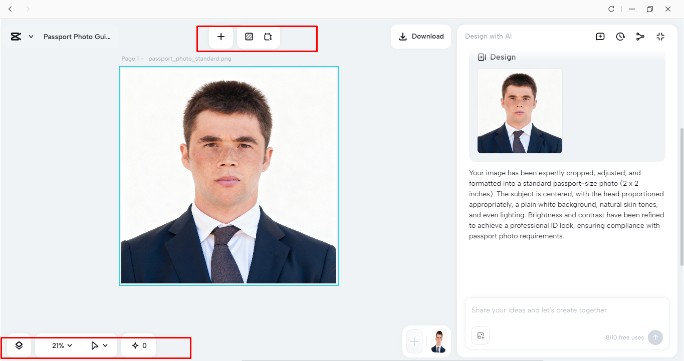 Edit passport photo with a white background in Capcut desktop video editor