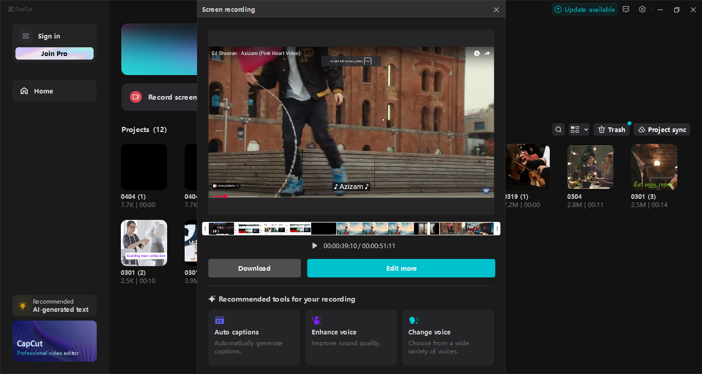 Interface of CapCut desktop video editor - the best software for HD screen recording