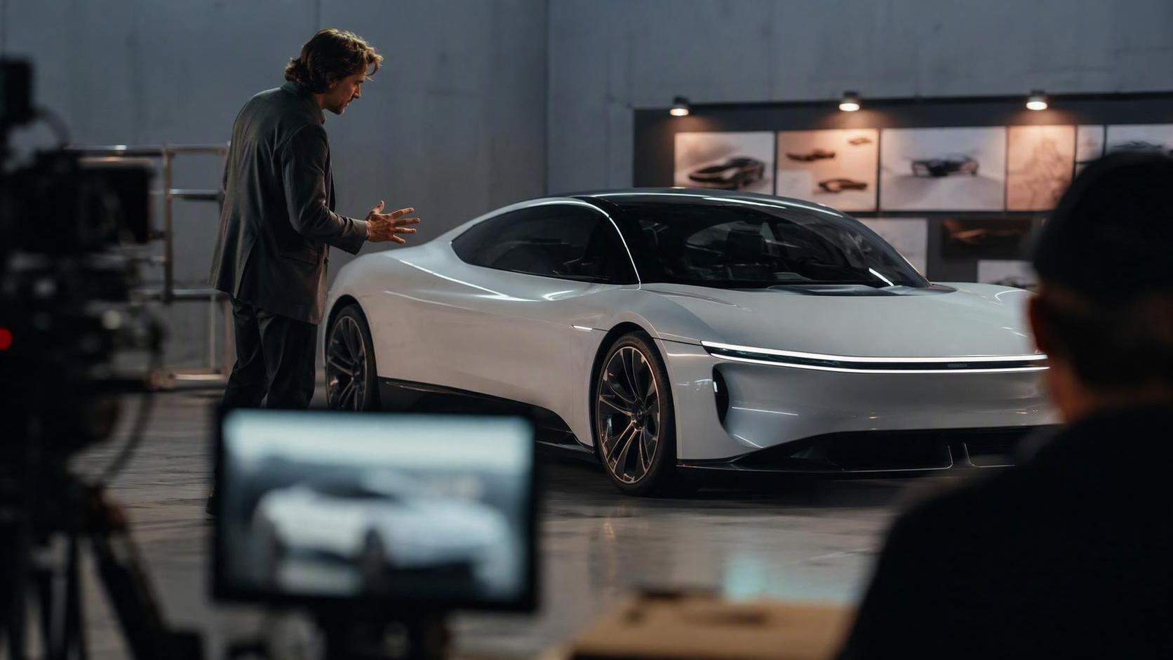 Realistic cinematic visual for Car Design Video: designer review film scene, topic-specific Dreamina prompt preview with no text, UI, logo, or watermark.