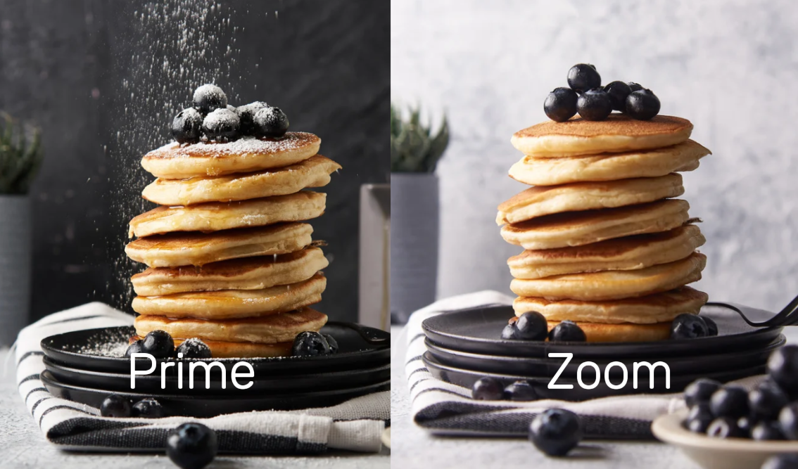 Prime & zoom lens for food photography