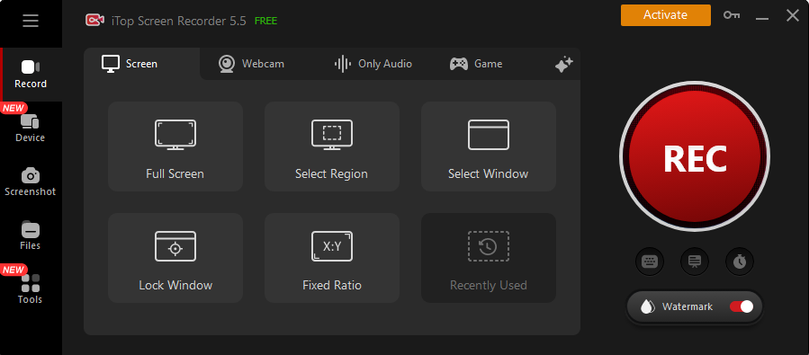 IObit ekran kaydedicinin kayıt modları