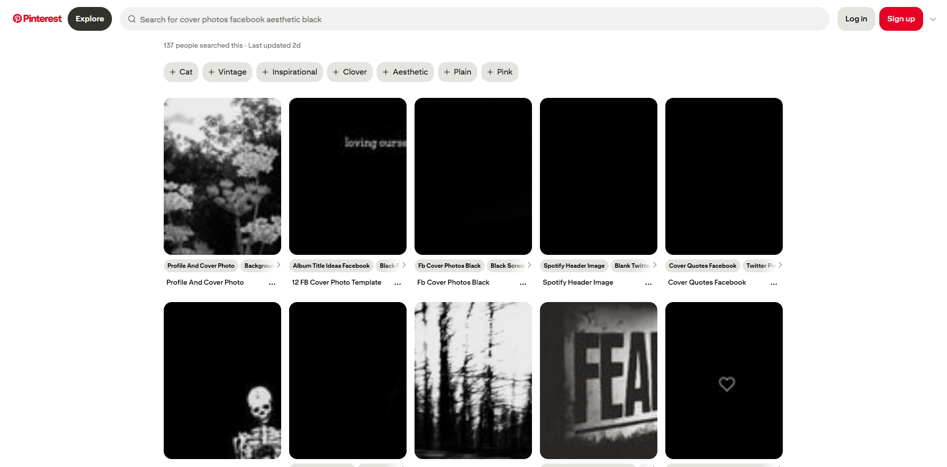 Interface of Pinterest - a place with diverse black images for Facebook profile
