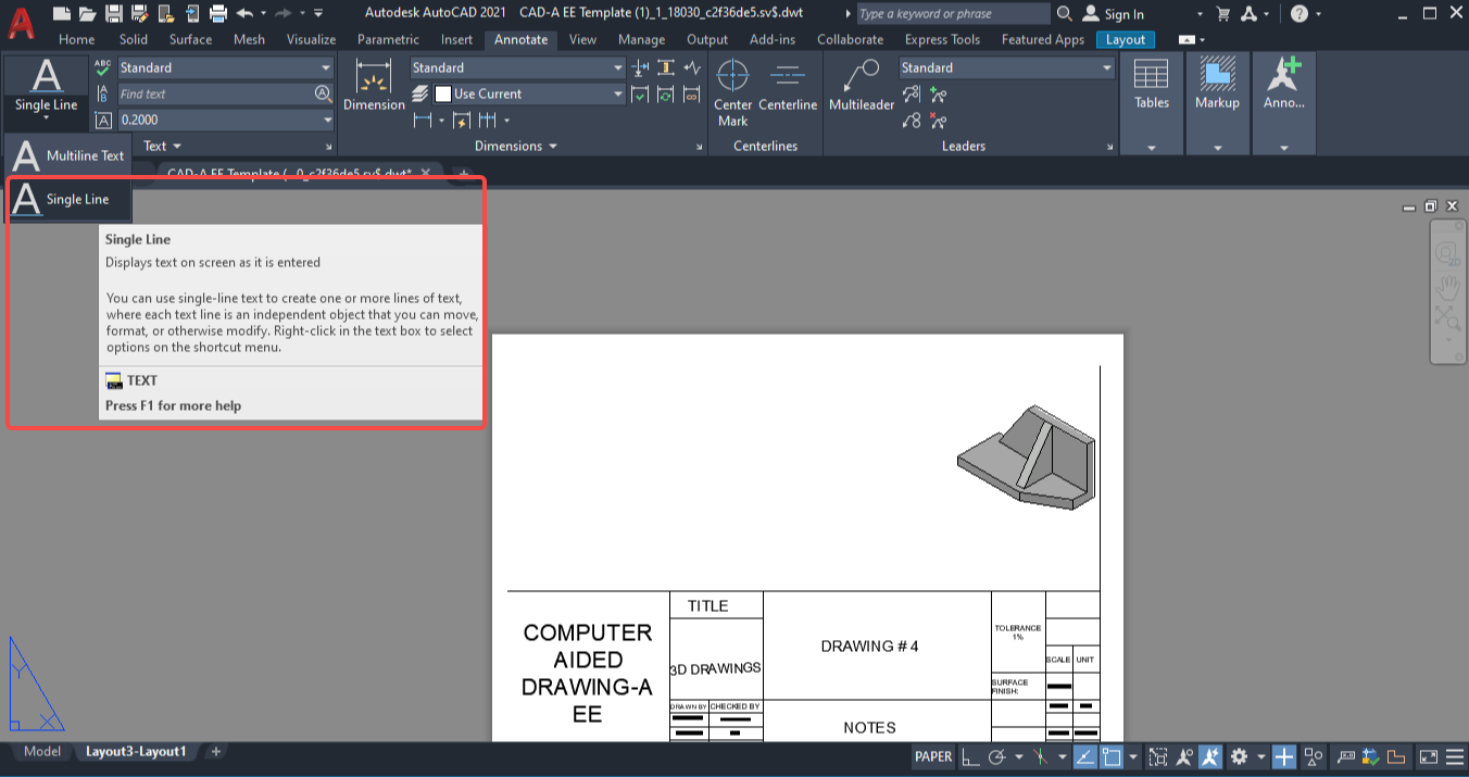 Open the Single-line text tool
