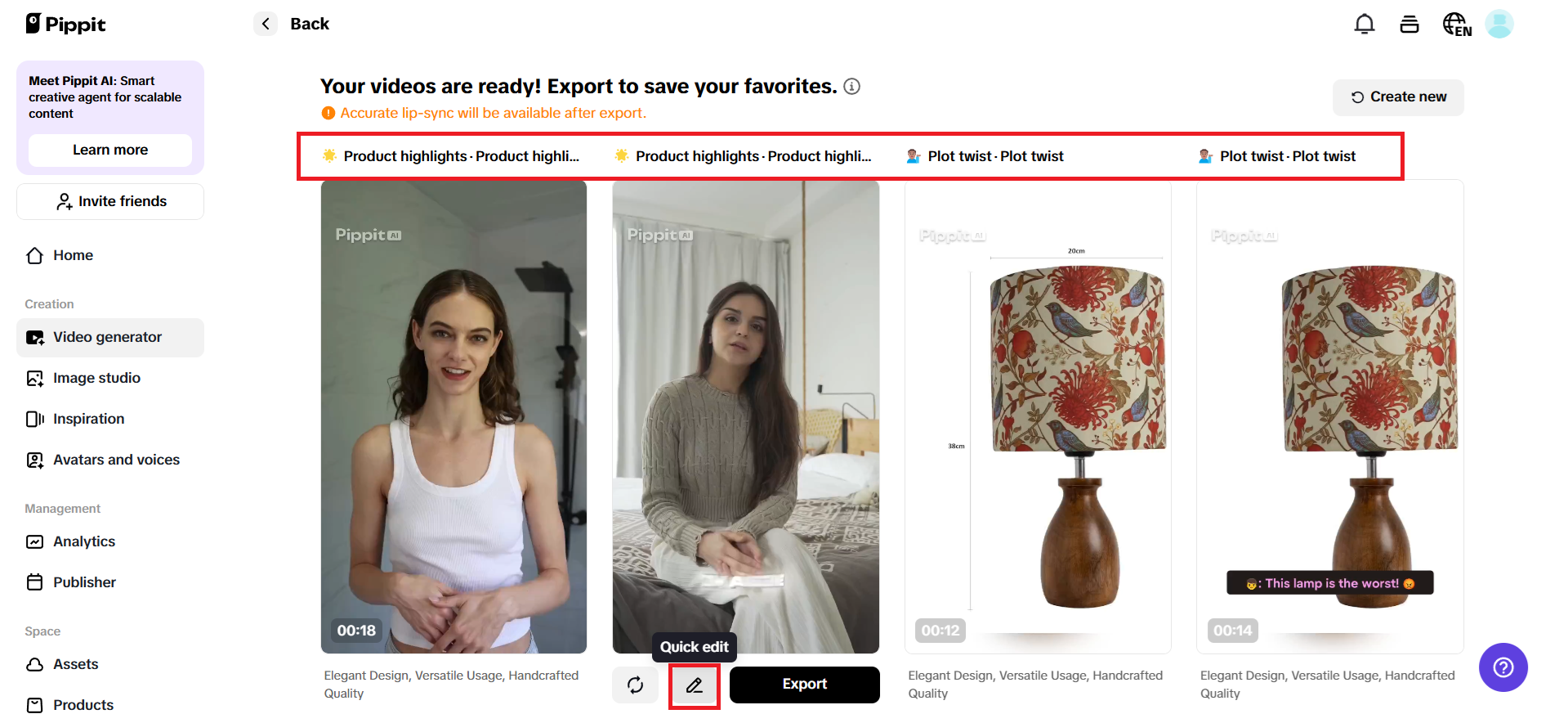 Preview generated videos