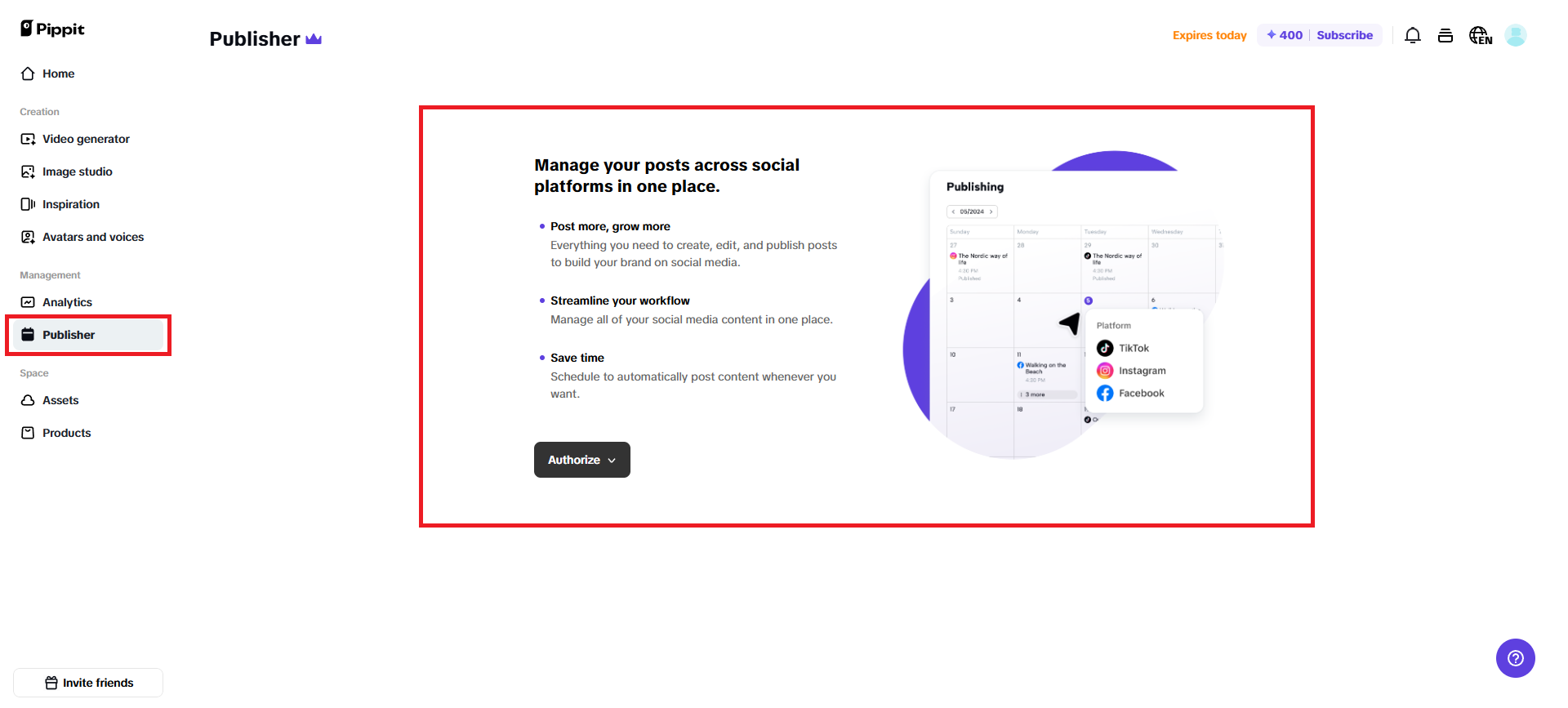 In-built publisher for seamless cross-posting